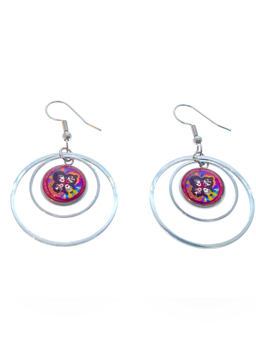 KISS Inspired Red Hoop Dangle Earrings Classic Rock Music Hippie Boho Jewelry